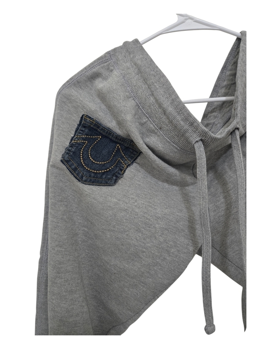 4/$15 Gray Lounge Sweatpants Dark Blue Patch Pockets Upcycle True Religion - Picture 3 of 6